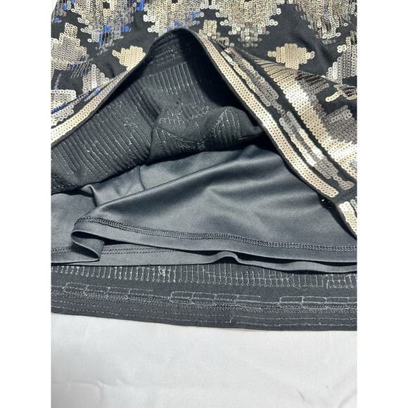 Women's Express Aztec Print Black Silver Sequin Mini Skirt Bodycon Party XS/TP - Picture 5 of 8
